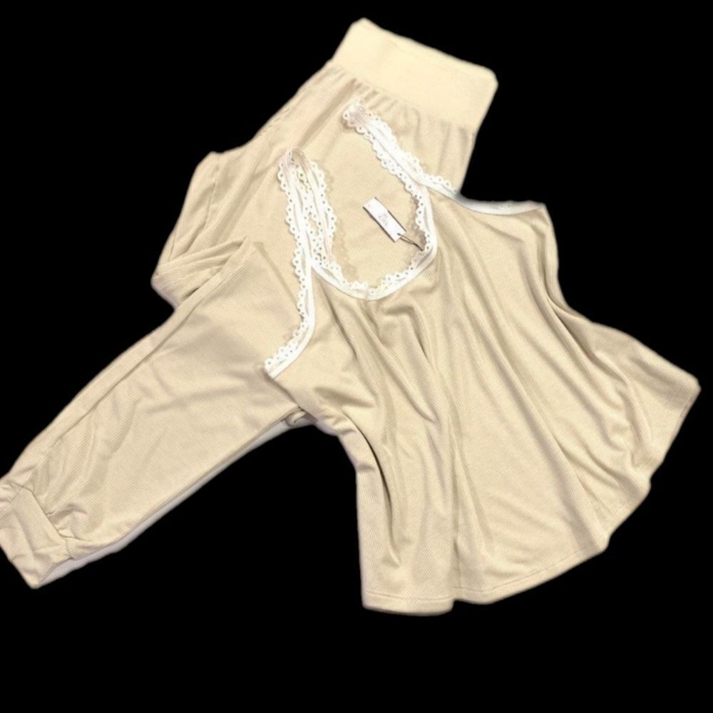 Victoria’s Secret Ribbed Cami Tank & pants lightweight pajama set champagne L